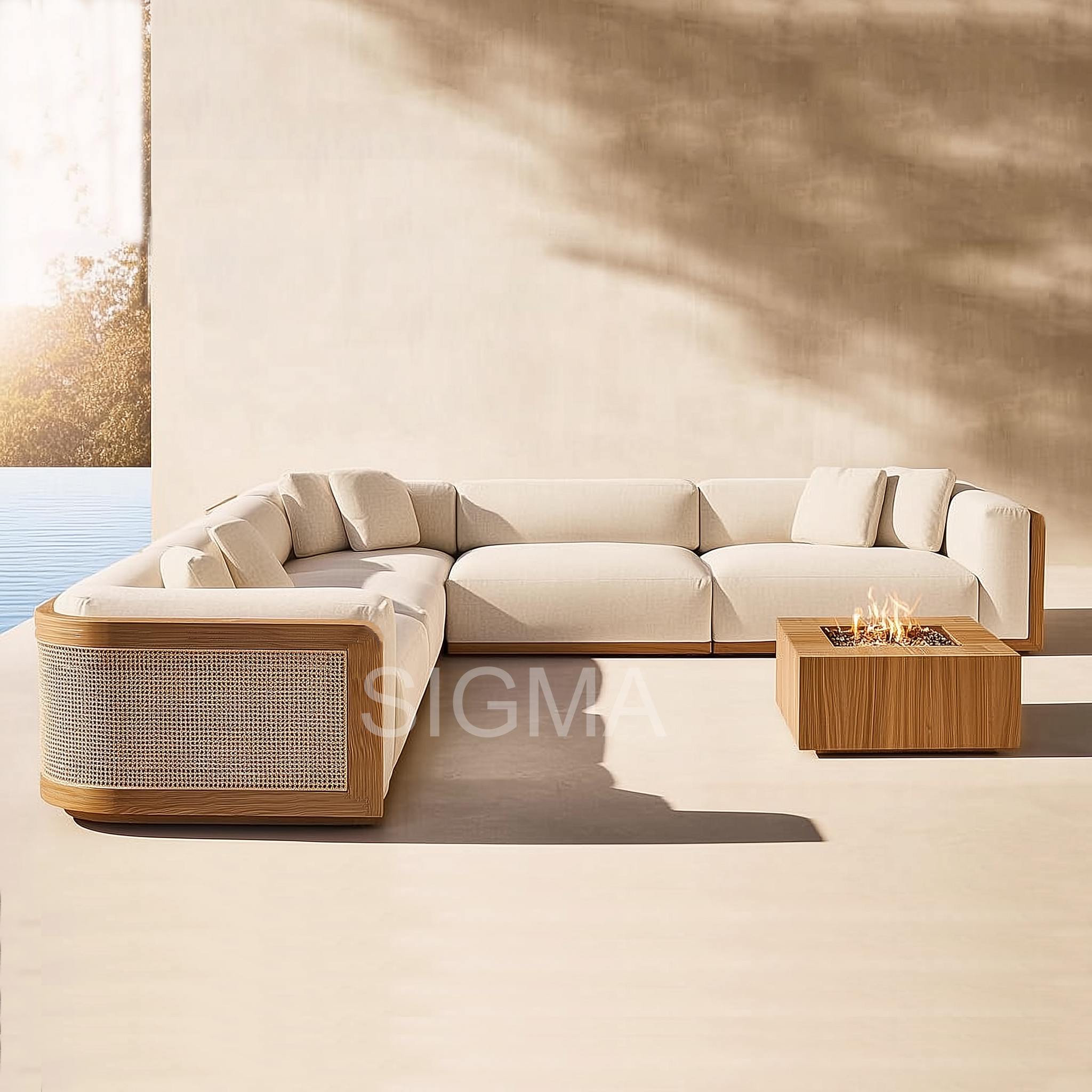 Sigma OEM Elegant Country Garden Teak Sofa Chair Set Furniture