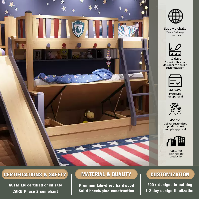 Factory Price Durable Using Wood Double Bunk Bed Children Kids Beds Bedroom Set for Kids Bedroom Furniture