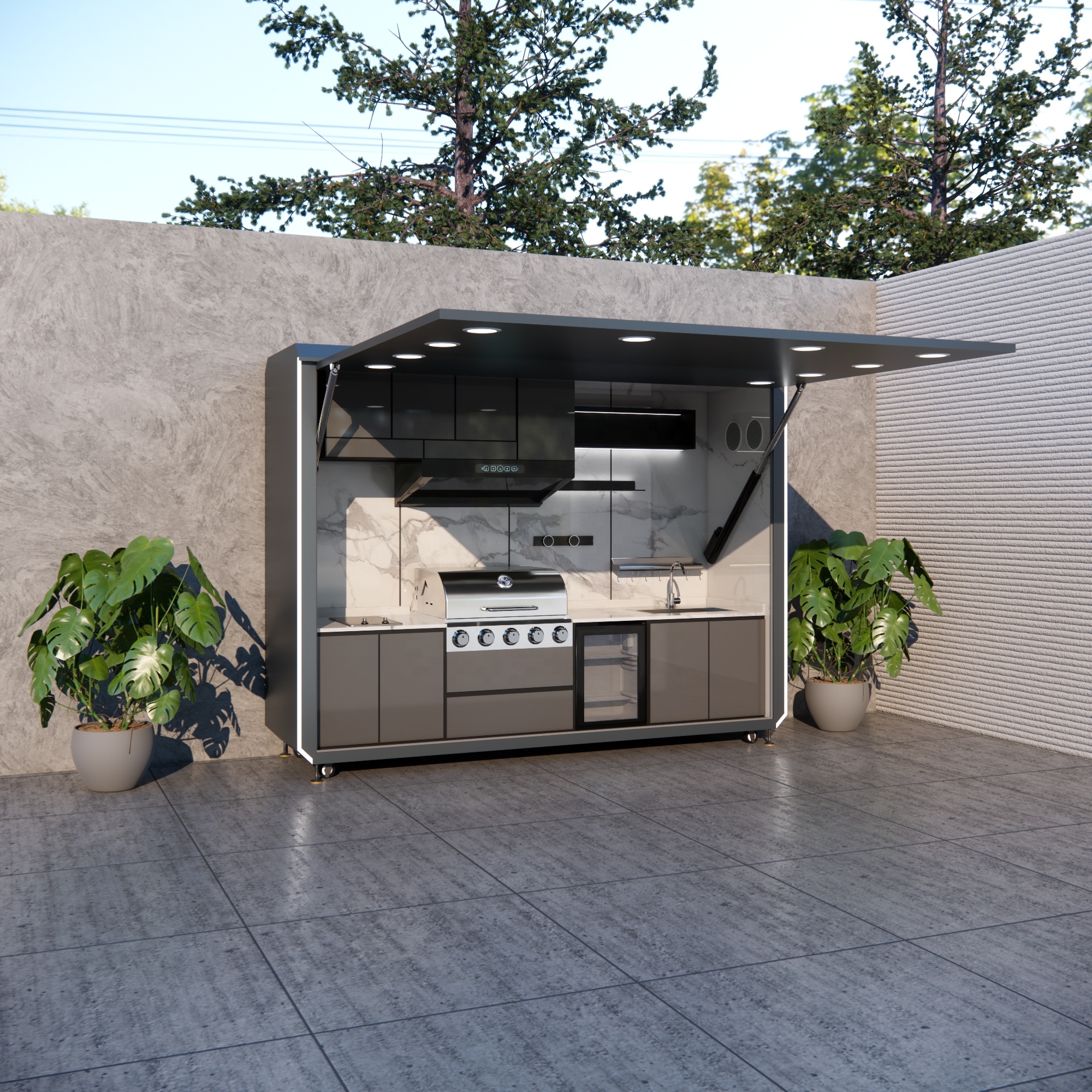 Outdoor Kitchen Stainless Steel BBQ Cabinets Modular Modern Kitchen Set With 1 Year Warranty For Garden Patio