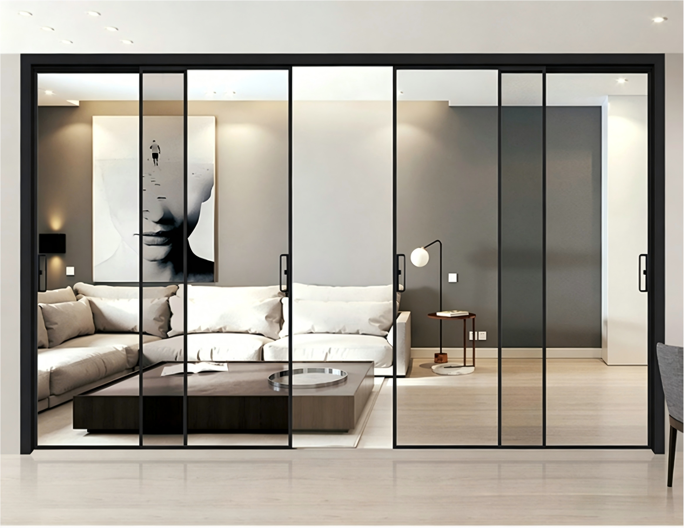 Modern Track Partition Kitchen Sliding Door Living Room Tempered Glass Aluminum Indoor Sliding Door