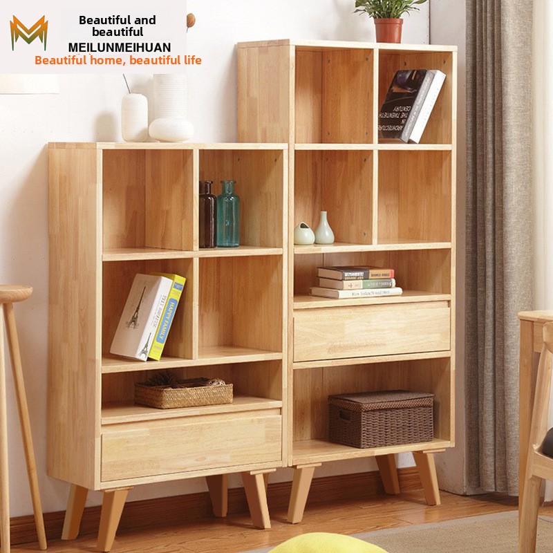 Nordic Pure Solid Wood Modern Simple Home Furniture Study Storage Bookcase with Back Panel Self-assembly Children's Bookshelf