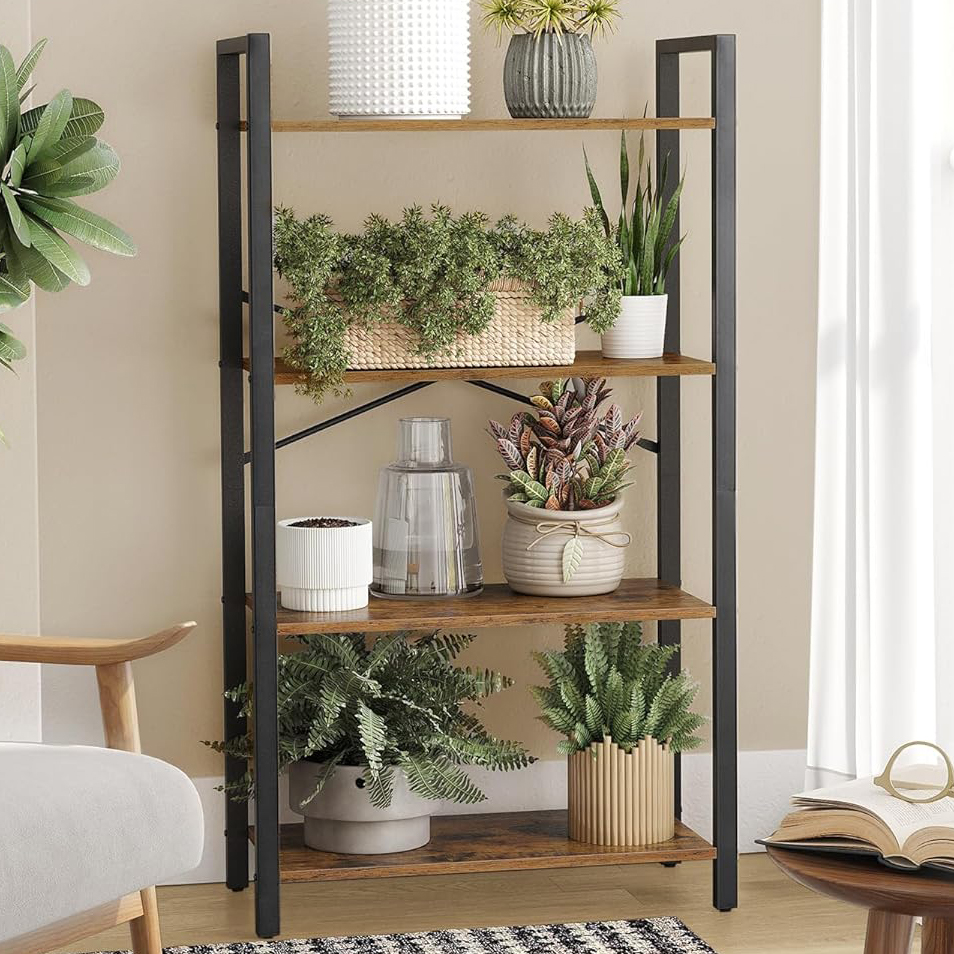 Modern 4-Tier Bookshelf with Eco-Friendly Metal Steel Frame Bookcase Rack for Living Room Home Office or Study