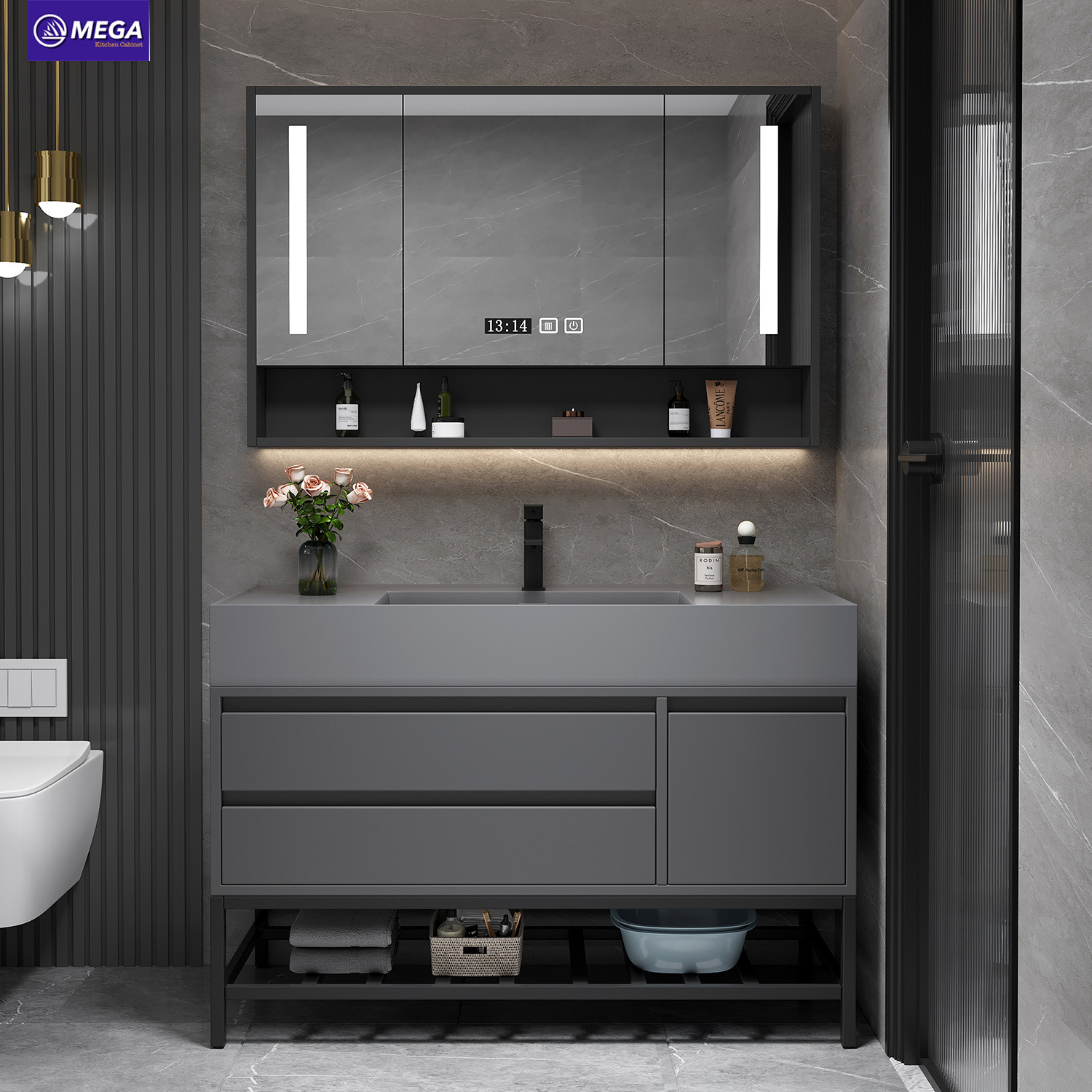 Europe Style Modern Bathroom Vanity Cabinets Factory Wholesale Cheap Wooden Cabinets With 2 Drawers And Storage Space