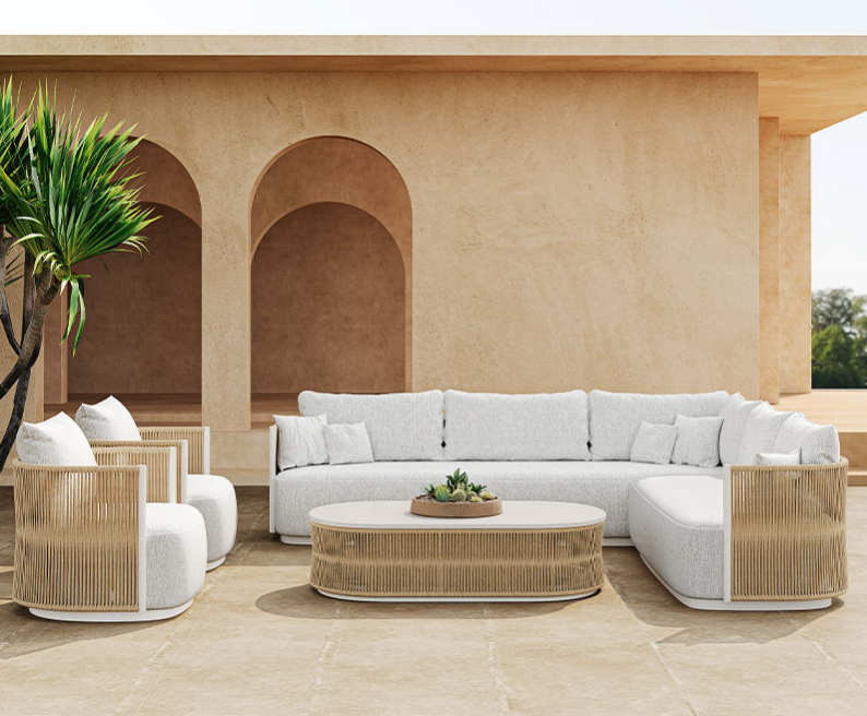 Luxury L Shape Outdoor Sofa Set Aluminum Outdoor Garden Furniture Set Hotel Patio Metal Outdoor Sofa Resort Villa Garden Sets