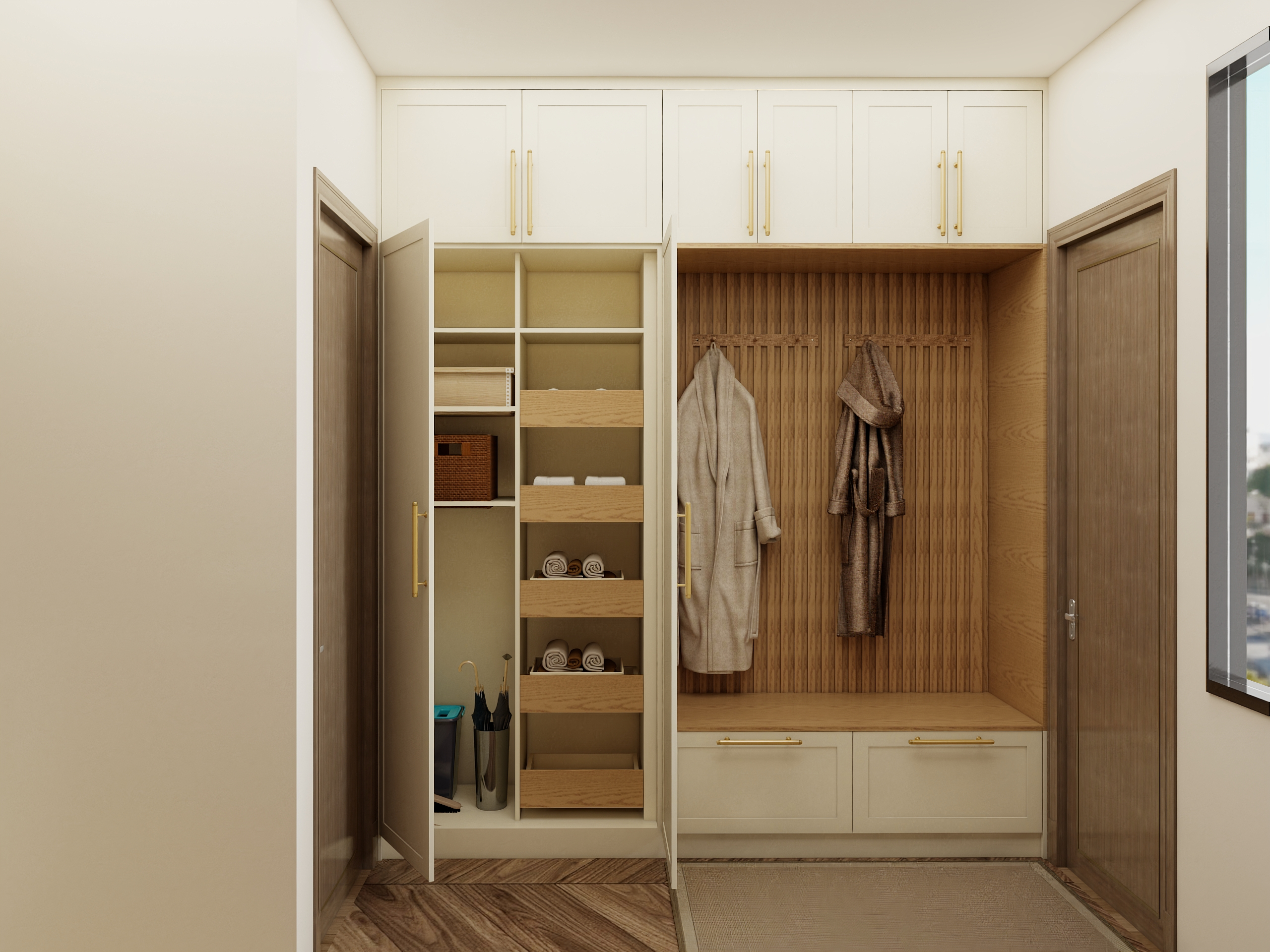 Solid Wood Cabinet with 4 Flip Drawers Shoe Cabinet Storage Luxury for Entryway Living Room Mudroom and Garage
