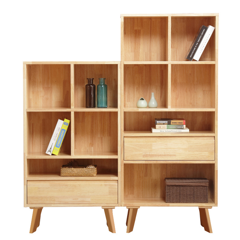 Nordic Pure Solid Wood Modern Simple Home Furniture Study Storage Bookcase with Back Panel Self-assembly Children's Bookshelf