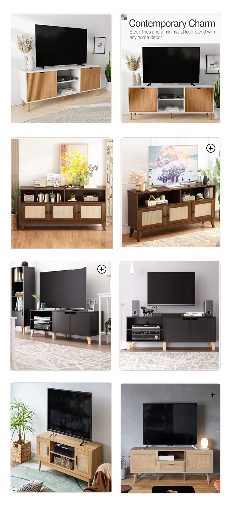 Large TV Stand- Modern Media Console with Storage Cabinets &Shelves