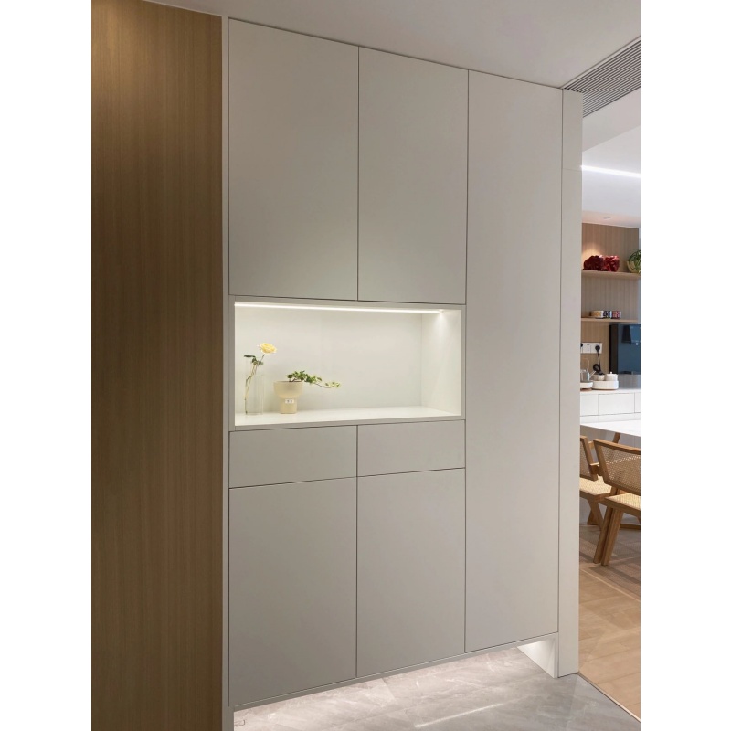 Modern Minimalist Entryway Cabinet Set Custom Built-in Mudroom Organizer LED Lighting Large Capacity Hallway Shoe Storage