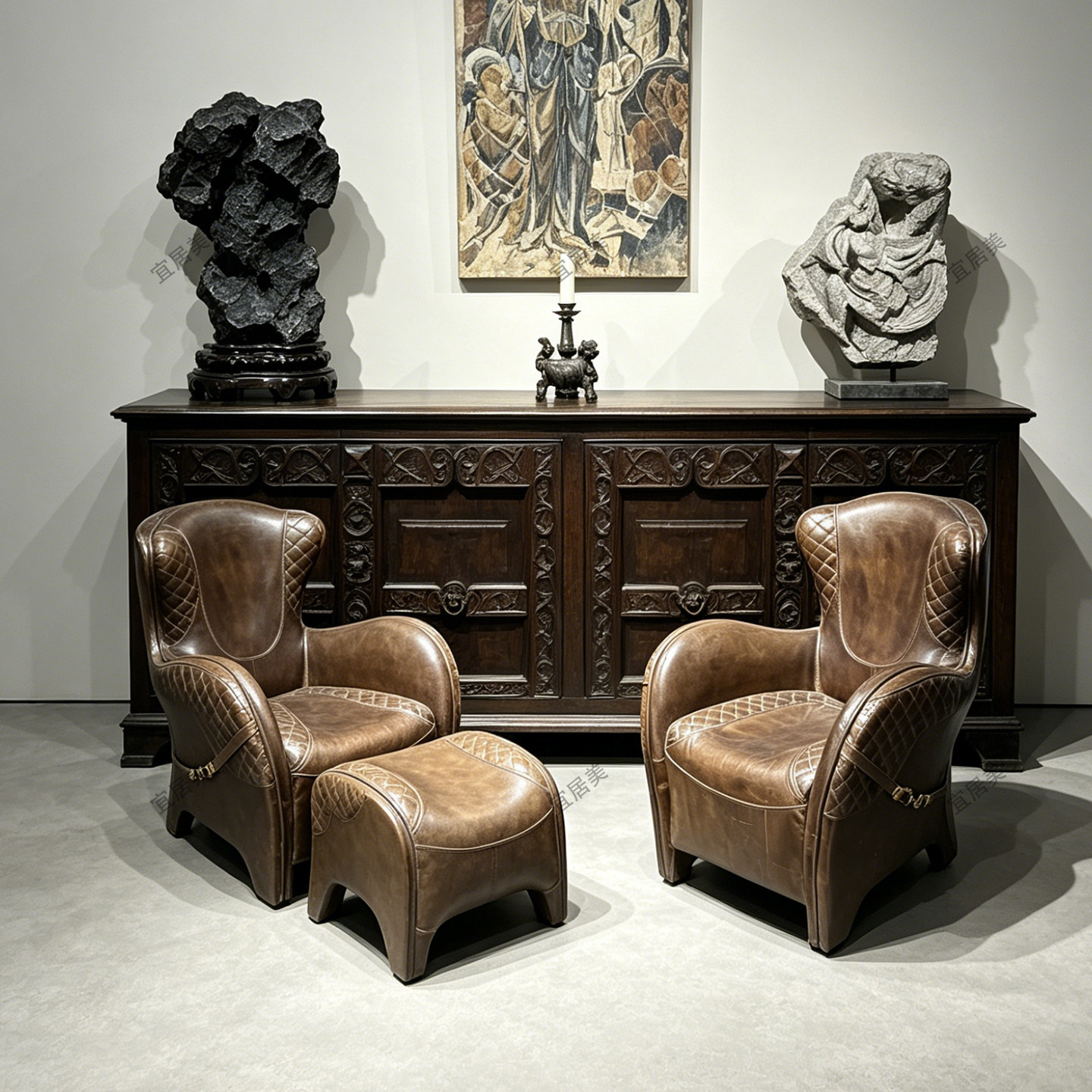 Vintage Sofa Chair American Oil Wax Leather Saddle Chair Single Recliner Armchair High-end Villa LivingRoomCigarRoomPrivate Club