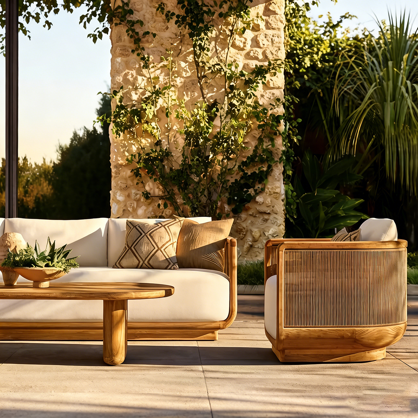 Nordic Outdoor Furniture Modern Teak Modular Sectional Sofa Set Solid Wood L-shaped Balcony Garden Sofa Hotel Villa Waterproof