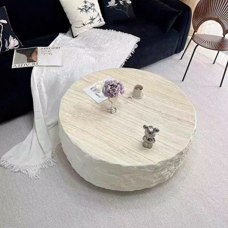 Indoor Waterproof Anti-Corrosion FRP Stone Look Irregular Coffee Table, Modern Sofa Side End Table for Home Homestay Project