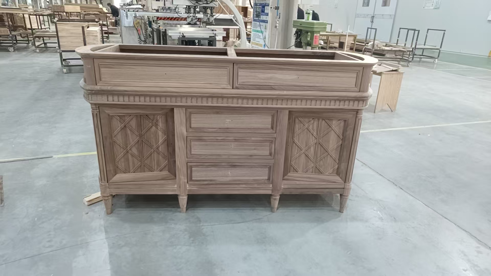 Luxury FAS Walnut Sideboard with Rose Quartz Top - Bespoke Elephant Handle Buffet Cabinet for Prosperity &amp; Luck