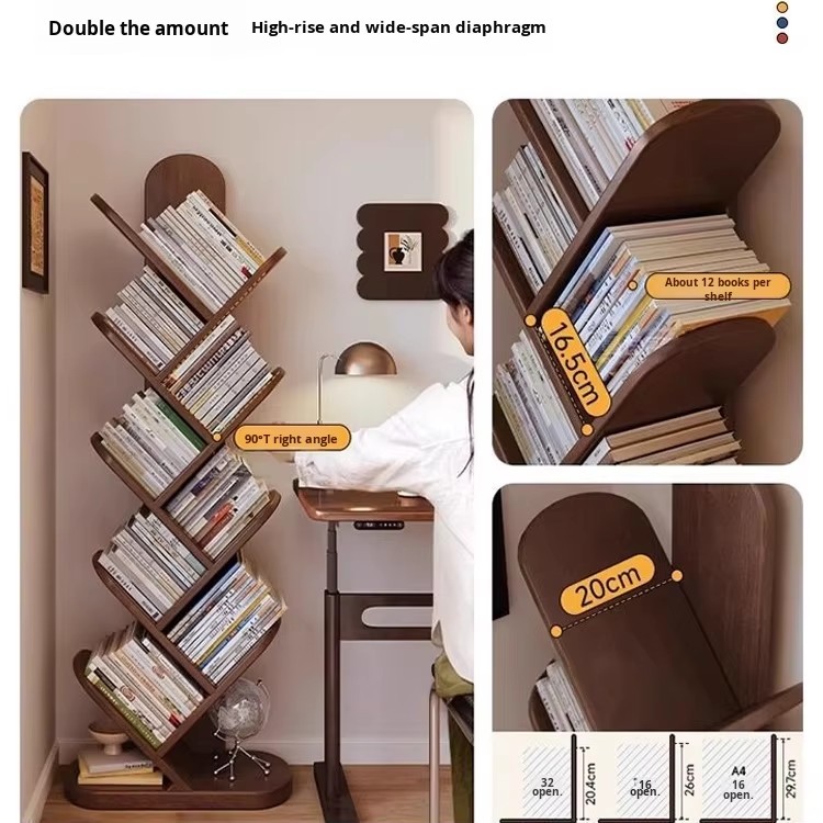 Hot Sell Good Quality Modern Tree Shape Stainless Steel Solid Wood Adjustable Single Layer Book Storage Shelves Bookcase Living
