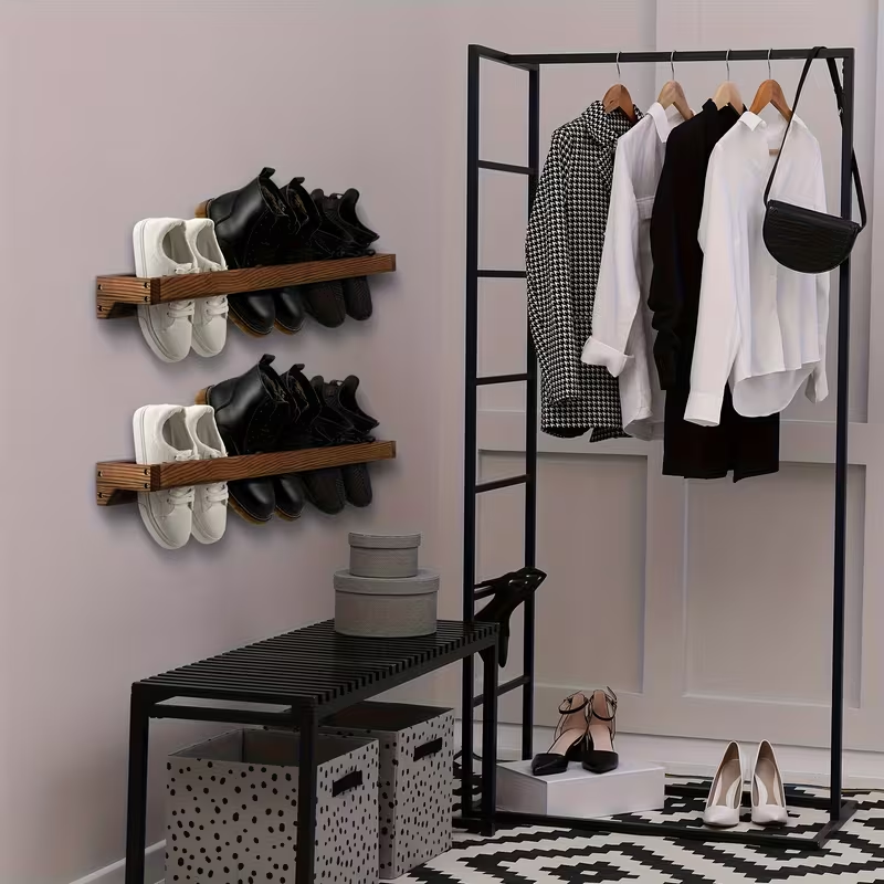 4pcs Rustic Wood Wall Hanging Shoe Rack Space Saving For Mudroom, Entryway, Closet wooden shoe cabinet wall shoe rack