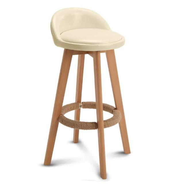 Natural Color Wooden Leg Kitchen Bar Chair Armless Pub Counter Height Swivel Barstool with Woven Footrest ZG25-021