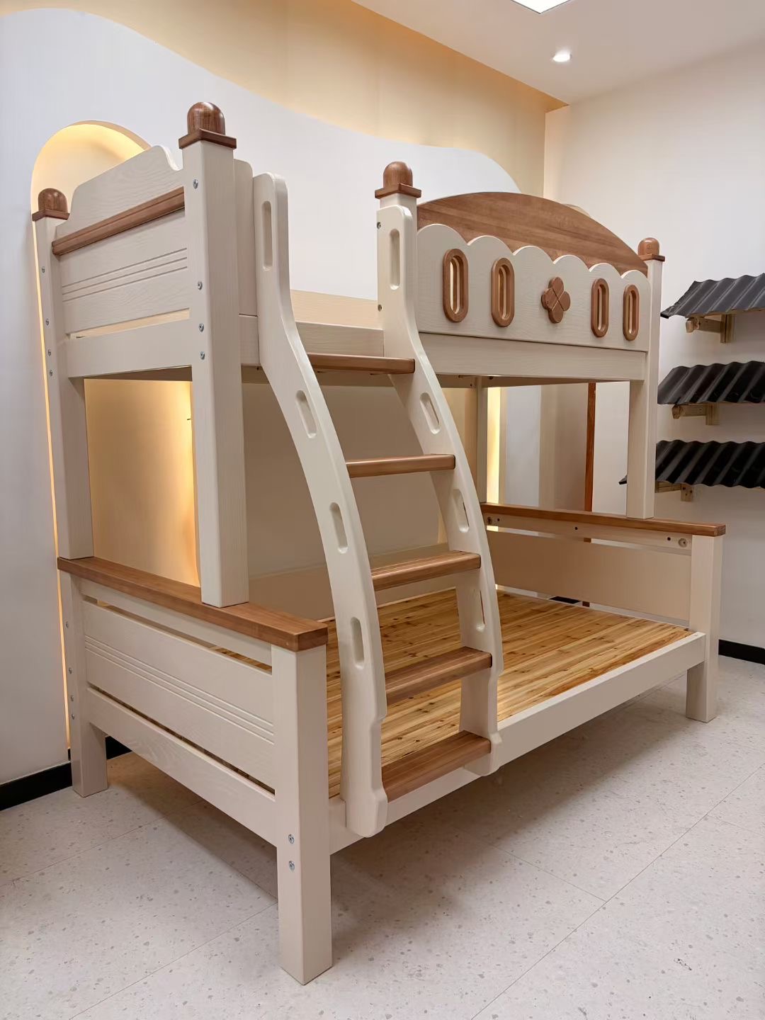 Colorful Series Solid Wood Children Bunk Bed Kids Bedroom Furniture with Safety Guardrail and Ladder