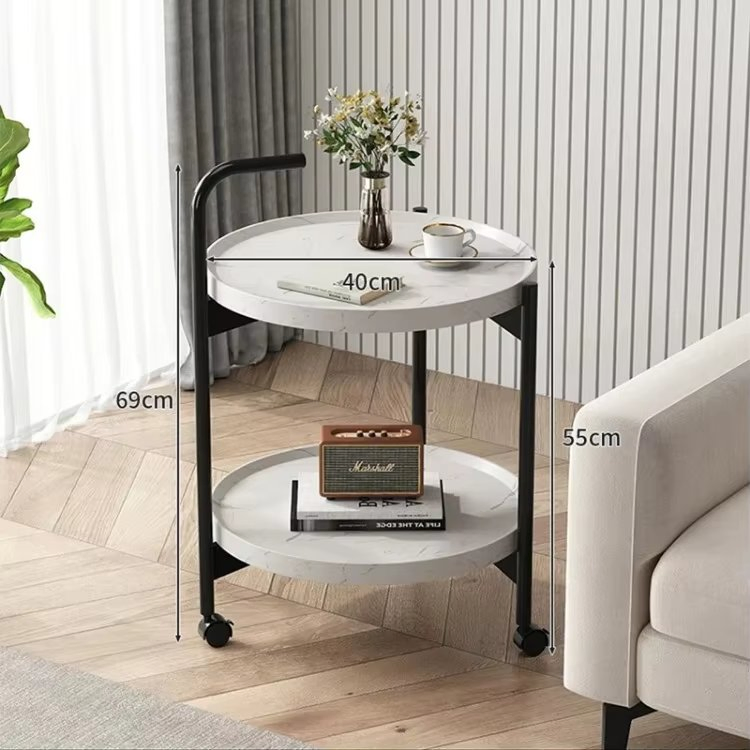 Double-Layer Simple Tea Cart Dessert Cake Cart Hotel Restaurant Delivery Cart Mobile Trolley Coffee Table Sofa End Table