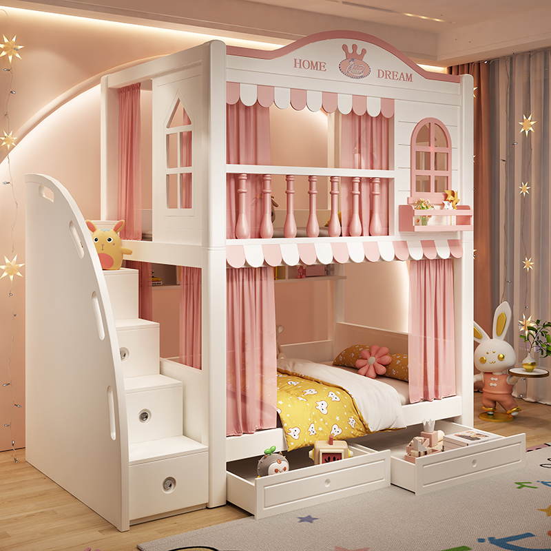 New Design Kids House Kids Bunk Bed Oval Kids Bedroom Furniture Hide Able Loft Bed With Slide and Storage Stairs