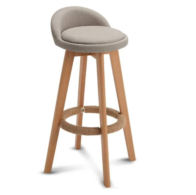 Natural Color Wooden Leg Kitchen Bar Chair Armless Pub Counter Height Swivel Barstool with Woven Footrest ZG25-021