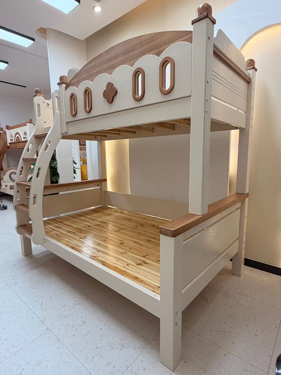Colorful Series Solid Wood Children Bunk Bed Kids Bedroom Furniture with Safety Guardrail and Ladder