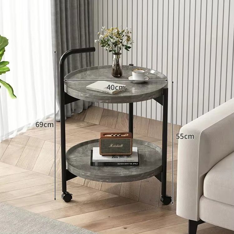 Double-Layer Simple Tea Cart Dessert Cake Cart Hotel Restaurant Delivery Cart Mobile Trolley Coffee Table Sofa End Table