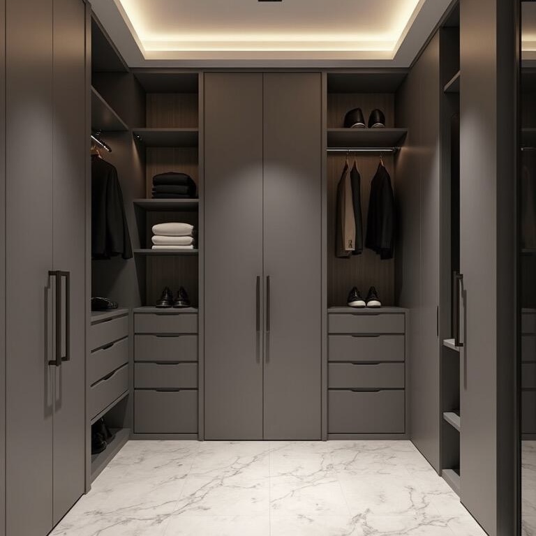 Italian Modern Luxury High-end Wall-mounted D-shaped Walk-in Closet Bedroom Closet With Accessories Wardrobe