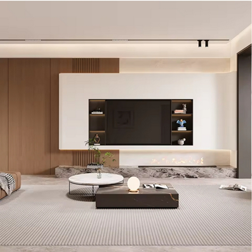 Natural Rattan Door Storage Shelves Media TV Console TV Unit for Living Room