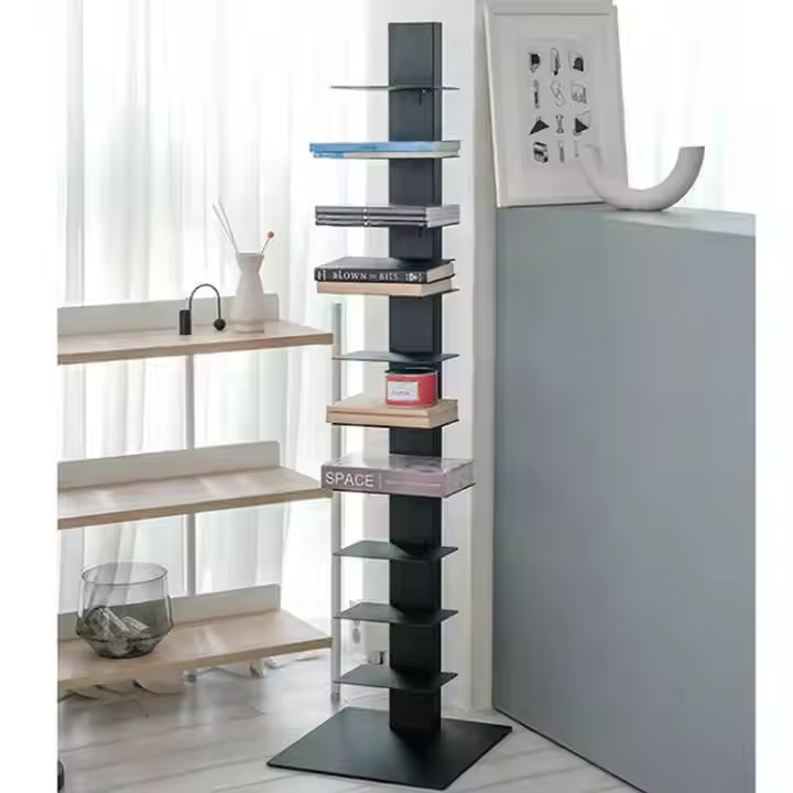 Modern 10-Layer Red Bookshelf Space-Saving Metal Bookcase for Home Office or Living Room Easily Accessible Story Books