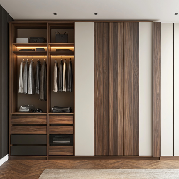 Customized Modern Design Clothes Wardrobes Furniture Set Home Hotel Bedroom Glass Door Wooden Walk in Closet Wardrobe