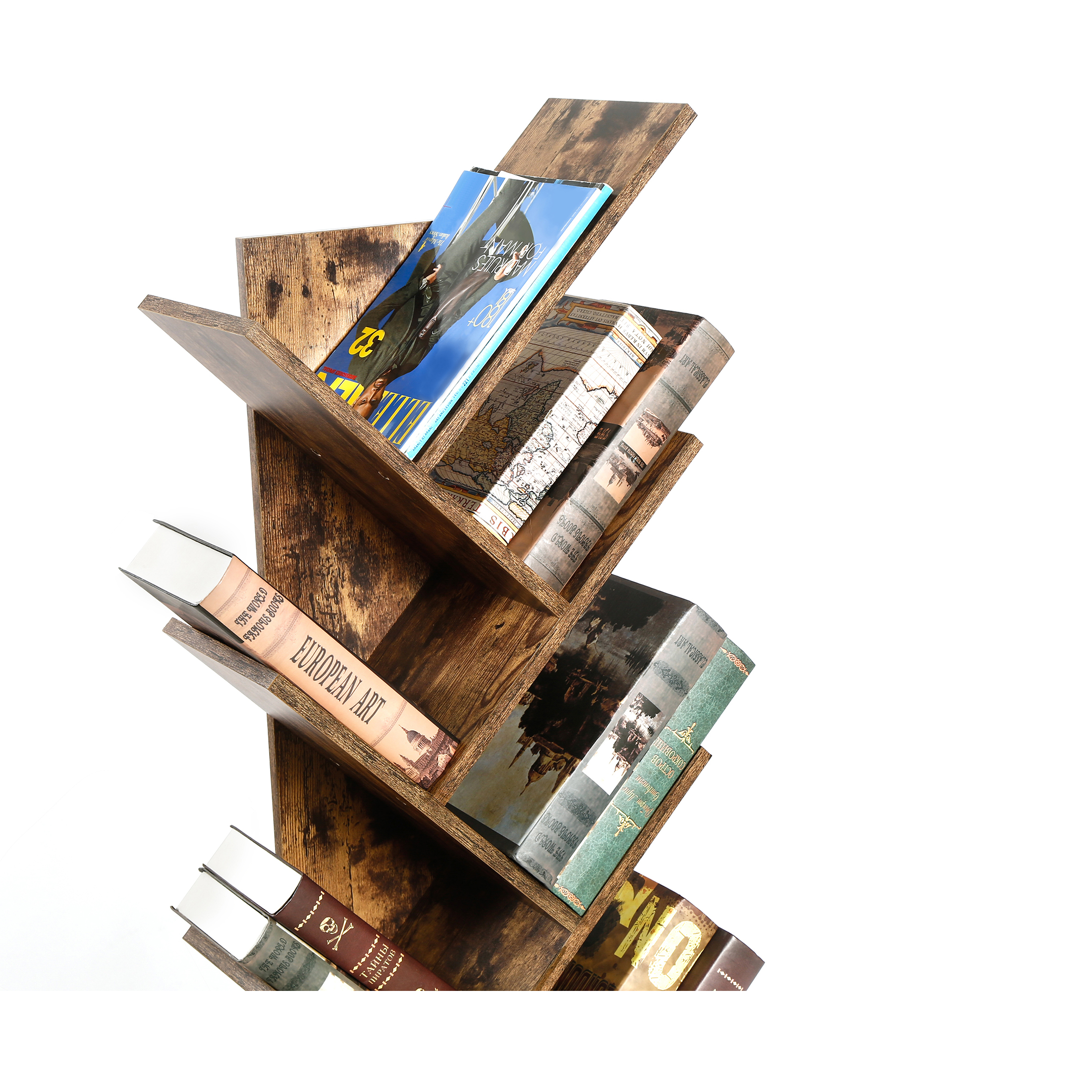 10 Tier Tree Book Shelf, Storage Organizer Bookshelves for Books/Magazine, Bookcase with Shelve for Office, Living Room - Brown