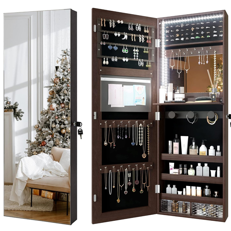 Full Length Mirror with Storage Standing 360 Rotatable Jewelry Cabinet