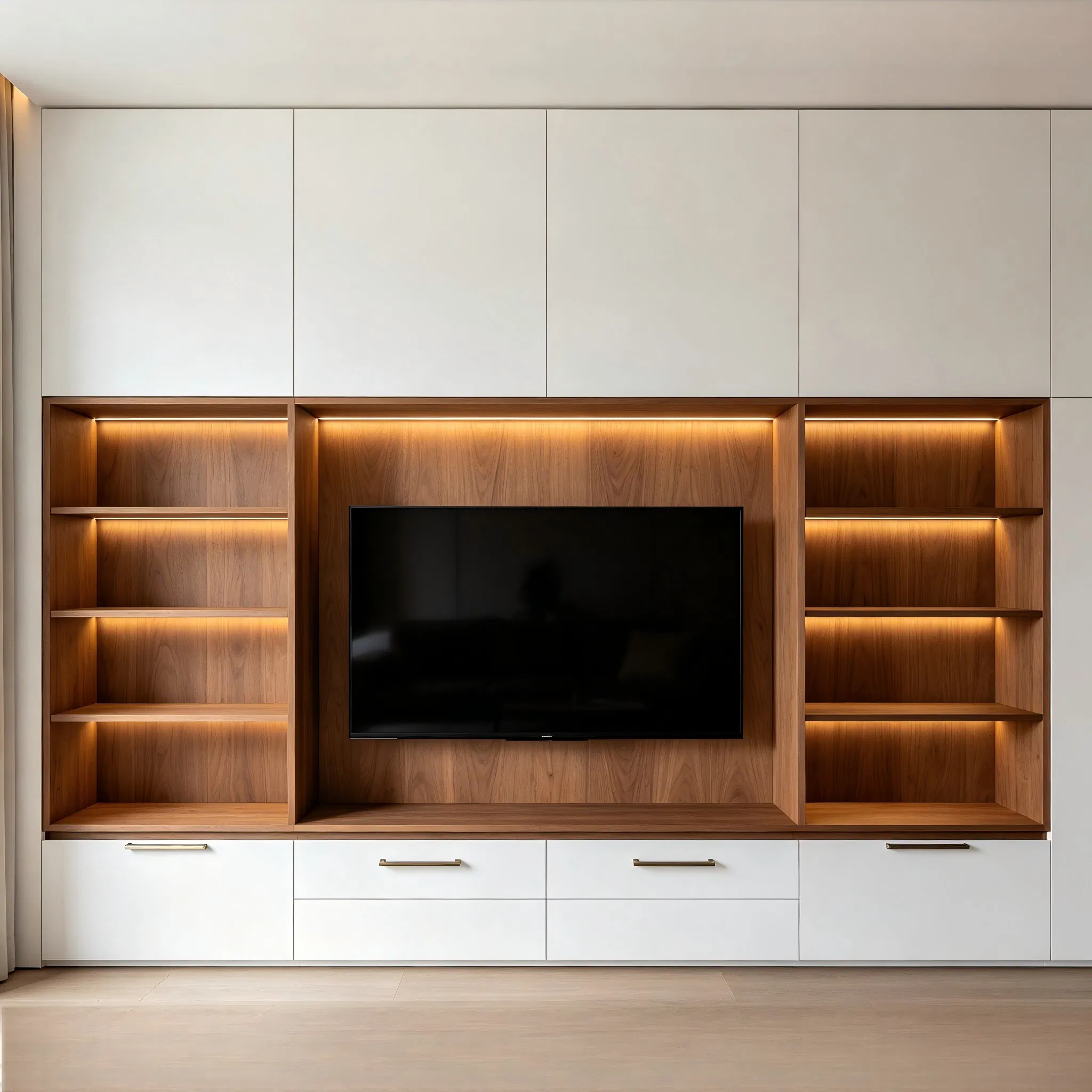 Farmhouse TV Console with Barn Doors and Storage Shelves
