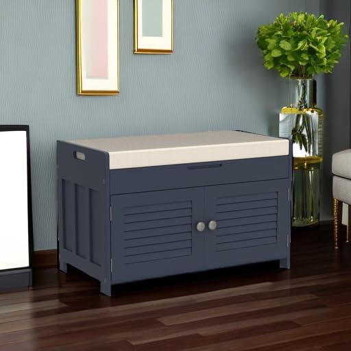 Lift Top Shoe Bench with 2 Adjustable Doors and Cushion Entryway Shoe Storage Rack for Mudroom and Hallway