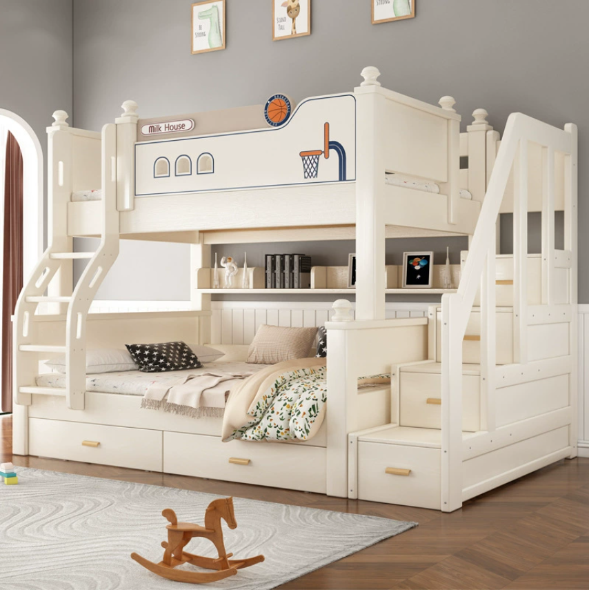 Aesthetic Solid Wood Kids' Beds Bunk Bed Girl Princess Pink Bedroom Furniture Home Furniture with Storage Stairs Free Mattress