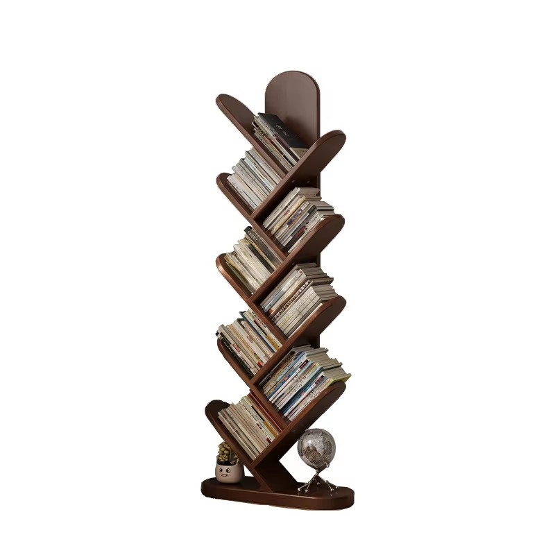 Hot Sell Good Quality Modern Tree Shape Stainless Steel Solid Wood Adjustable Single Layer Book Storage Shelves Bookcase Living