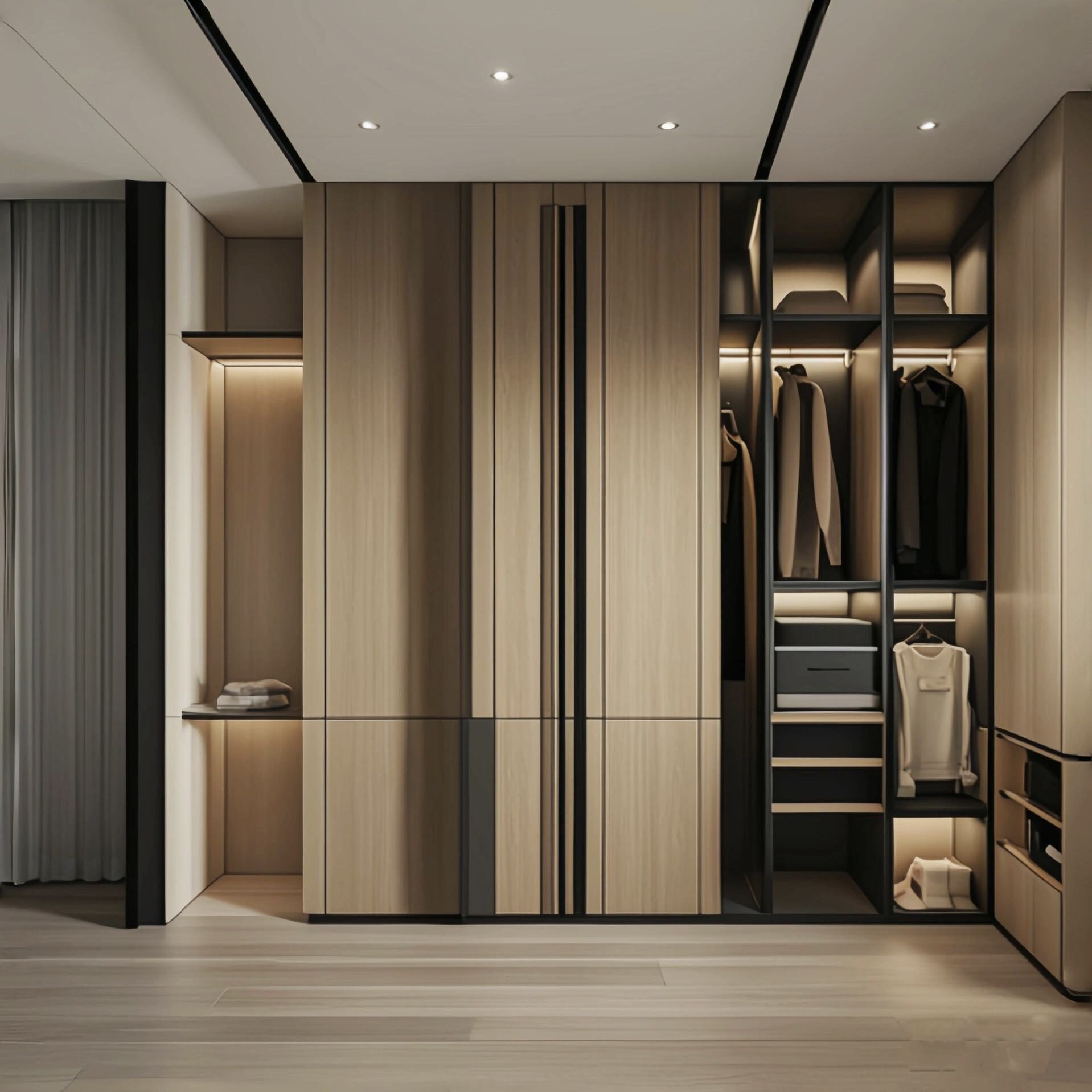 Italian Modern Luxury High-end Wall-mounted D-shaped Walk-in Closet Bedroom Closet With Accessories Wardrobe
