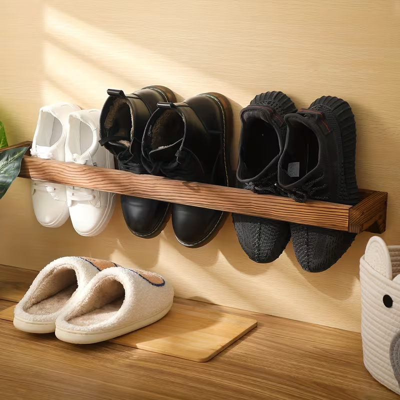 4pcs Rustic Wood Wall Hanging Shoe Rack Space Saving For Mudroom, Entryway, Closet wooden shoe cabinet wall shoe rack