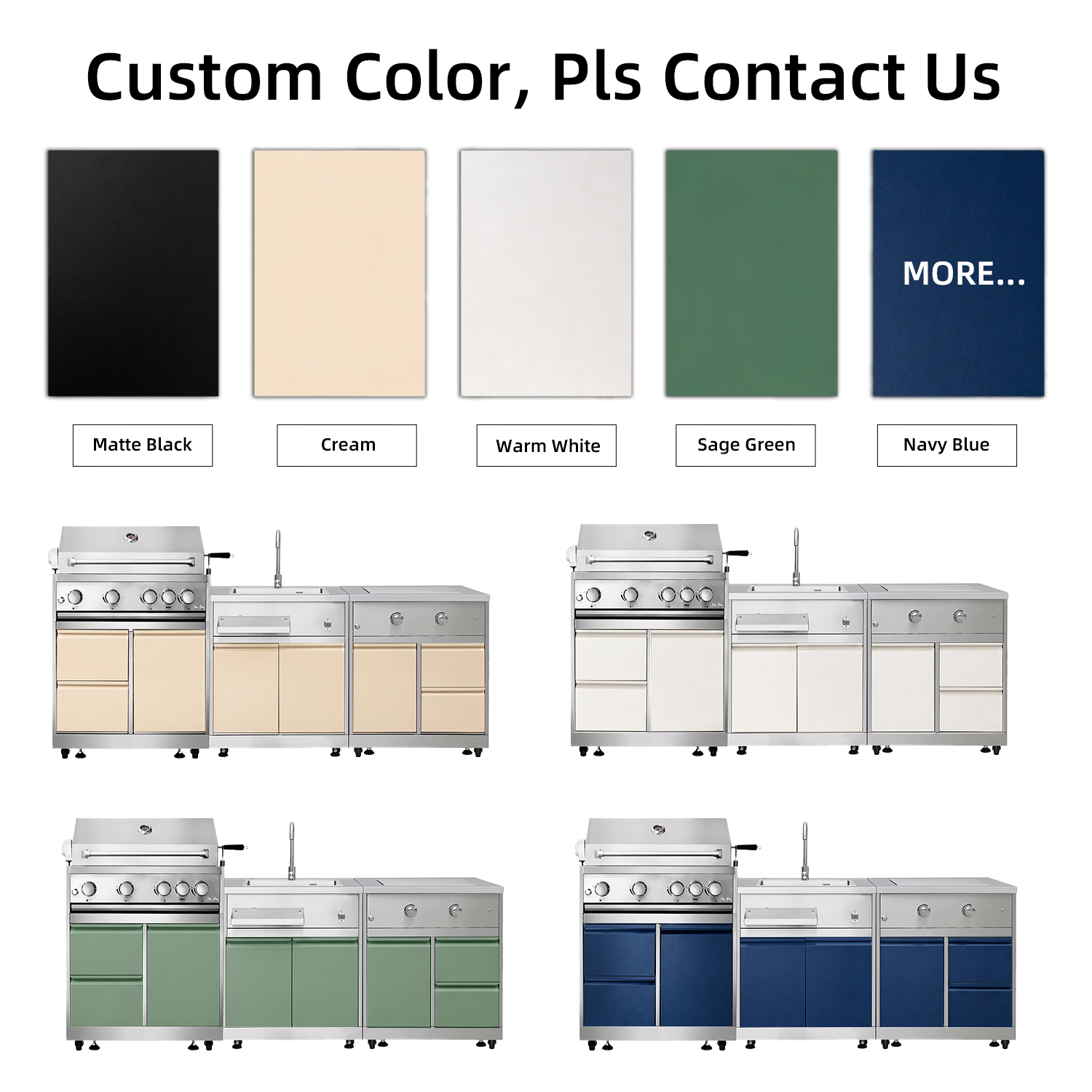 Custom Black Modular 304 Stainless Steel Outdoor Kitchen Antirust Durable SS304 Garden Outdoor Kitchen Set With BBQ Grill Sink