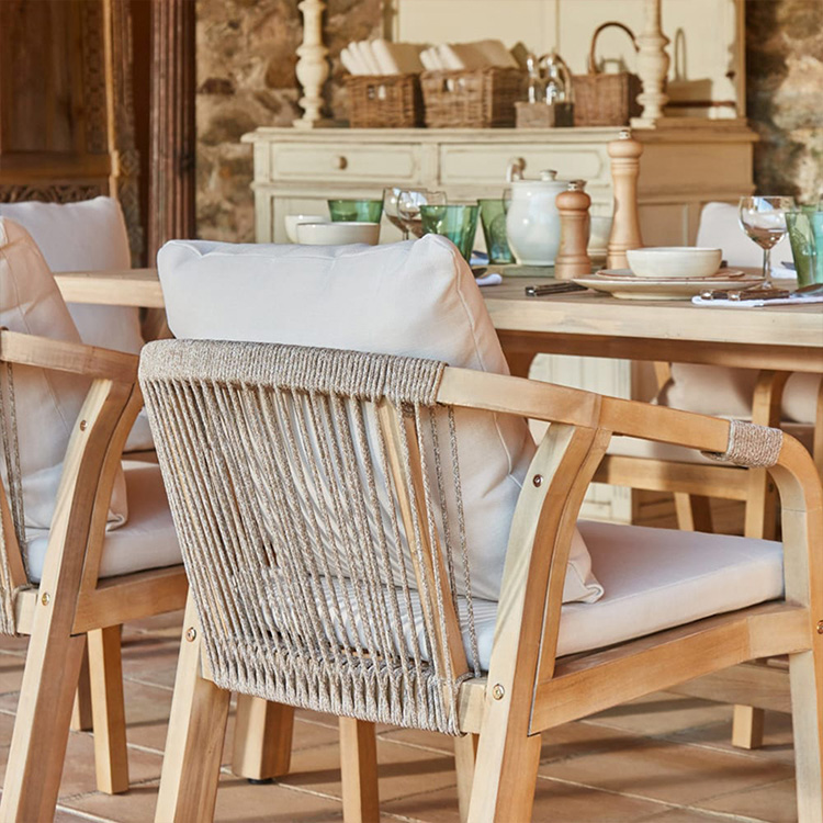 Nordic Hotel Garden Furniture Patio Dining Table Set High-end Outdoor Teak Dining Table and Chair Set