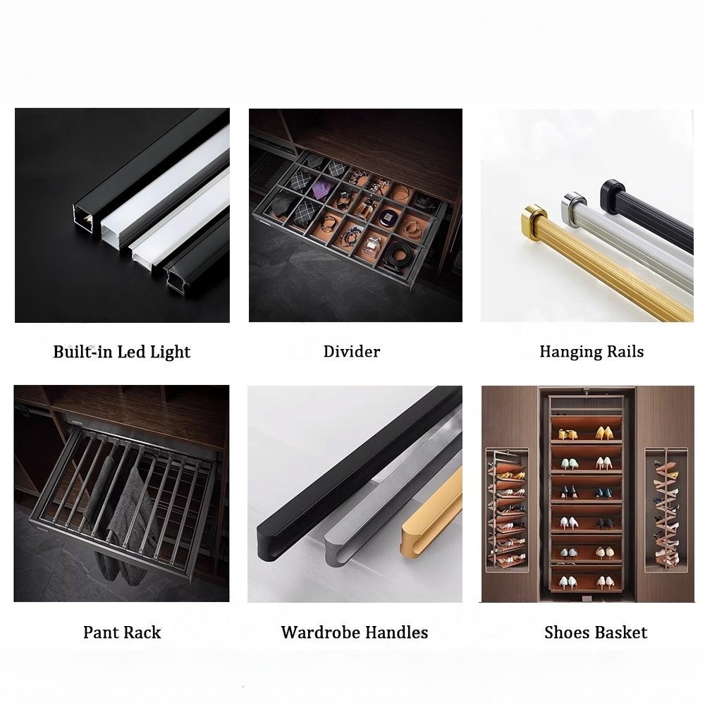 Modern Luxury Melamine Glass Durable Closet Set Adjustable Clothes Storage Cabinet for Home Bedroom Living Room Hotel Villa