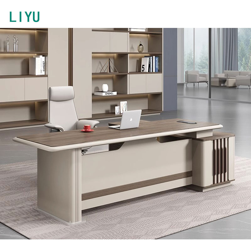 Liyu Furniture CEO Modern Wood L-Shaped Luxury Executive Home Office Desk and Chair Set