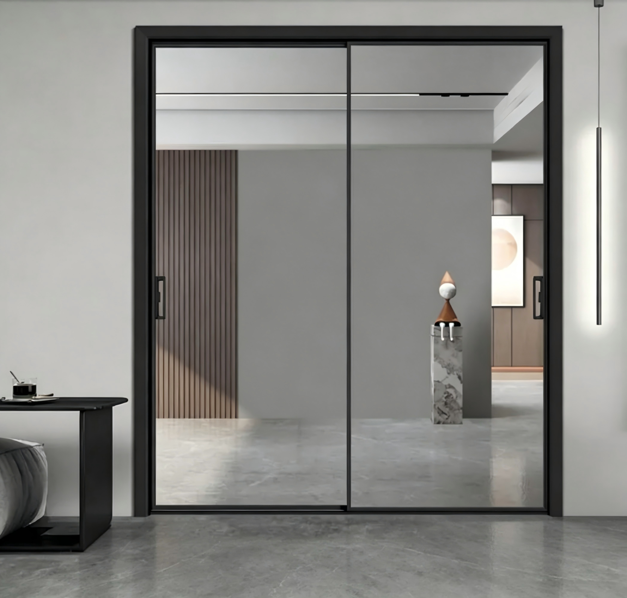 Modern Track Partition Kitchen Sliding Door Living Room Tempered Glass Aluminum Indoor Sliding Door