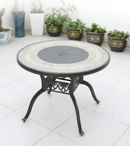 Outdoor Patio Barbecues Table and Chairs Set Dining BBQ Table Chair Garden Courtyard Cast Aluminum Modern Round Wooden Board