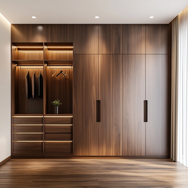 Customized Modern Design Clothes Wardrobes Furniture Set Home Hotel Bedroom Glass Door Wooden Walk in Closet Wardrobe
