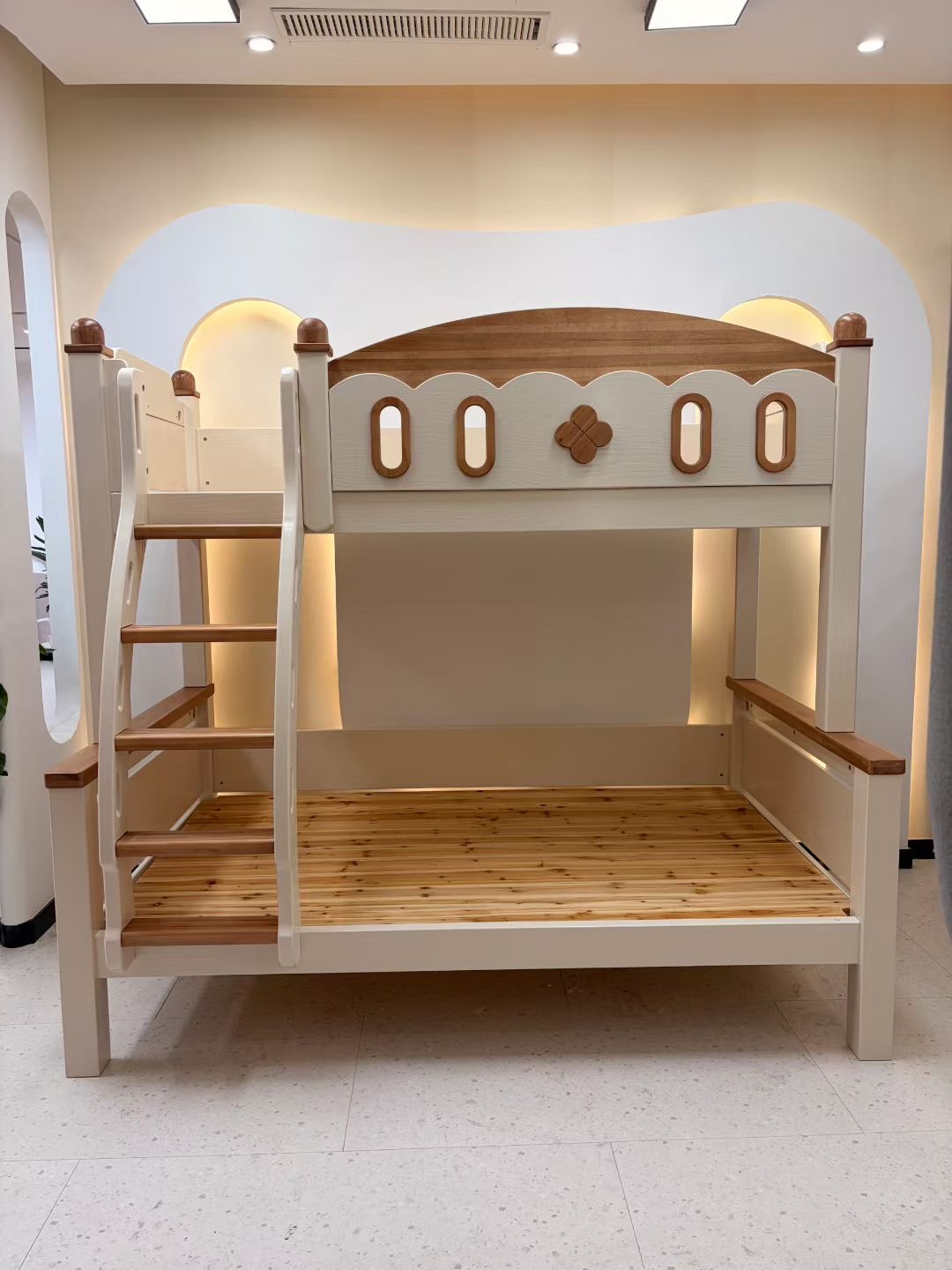 Colorful Series Solid Wood Children Bunk Bed Kids Bedroom Furniture with Safety Guardrail and Ladder