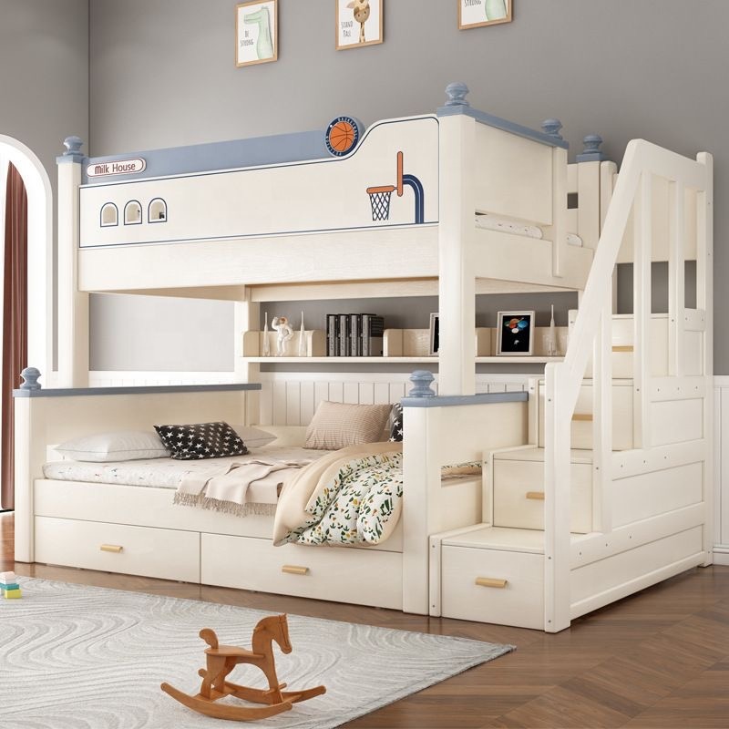 Aesthetic Solid Wood Kids' Beds Bunk Bed Girl Princess Pink Bedroom Furniture Home Furniture with Storage Stairs Free Mattress