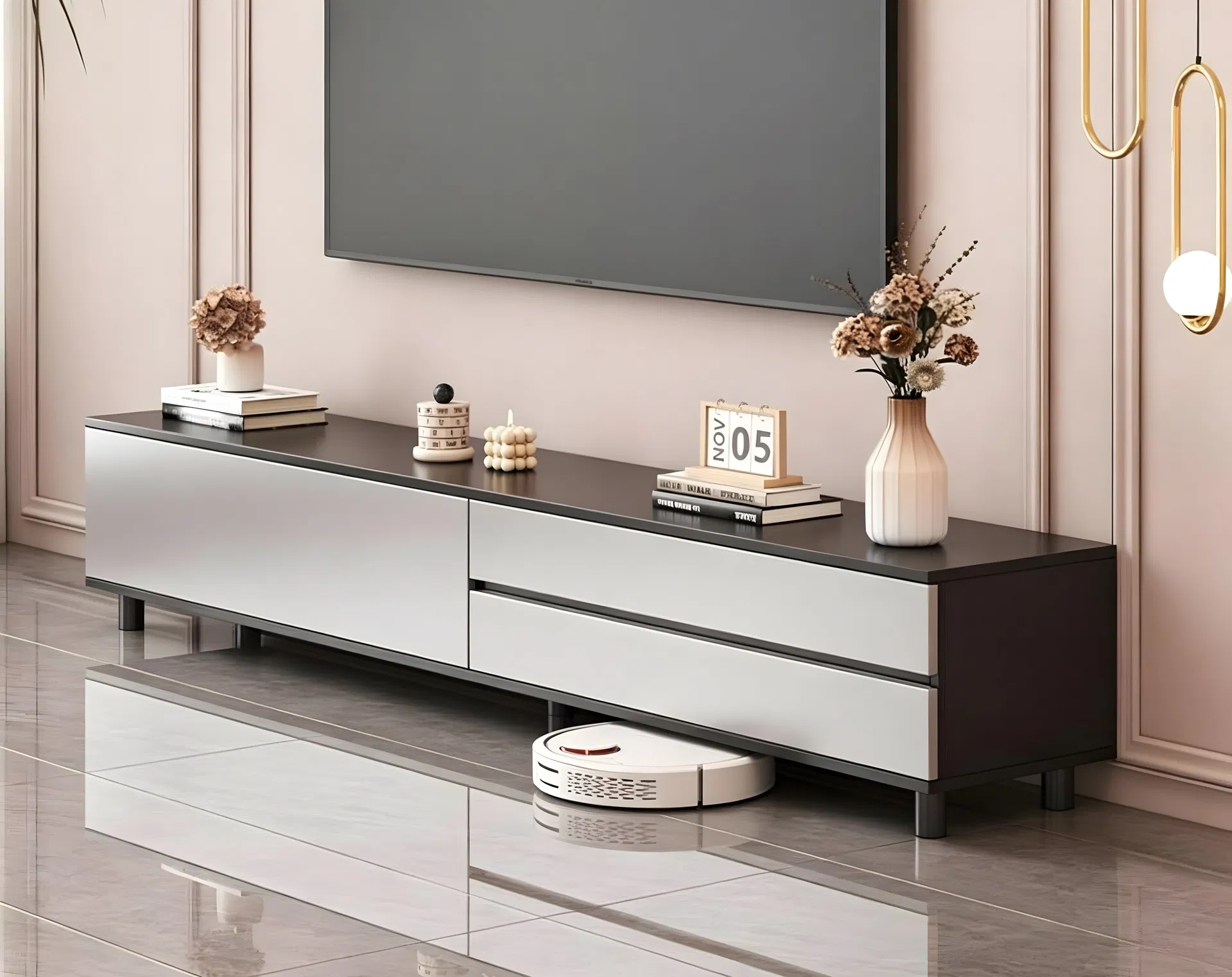 Modern Media Console for Living Room with Hidden Storage Compartments
