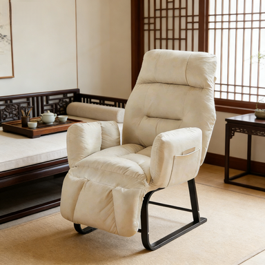 Beige High Back Adjustable Padded Reclining Accent Chair With Side Pocket