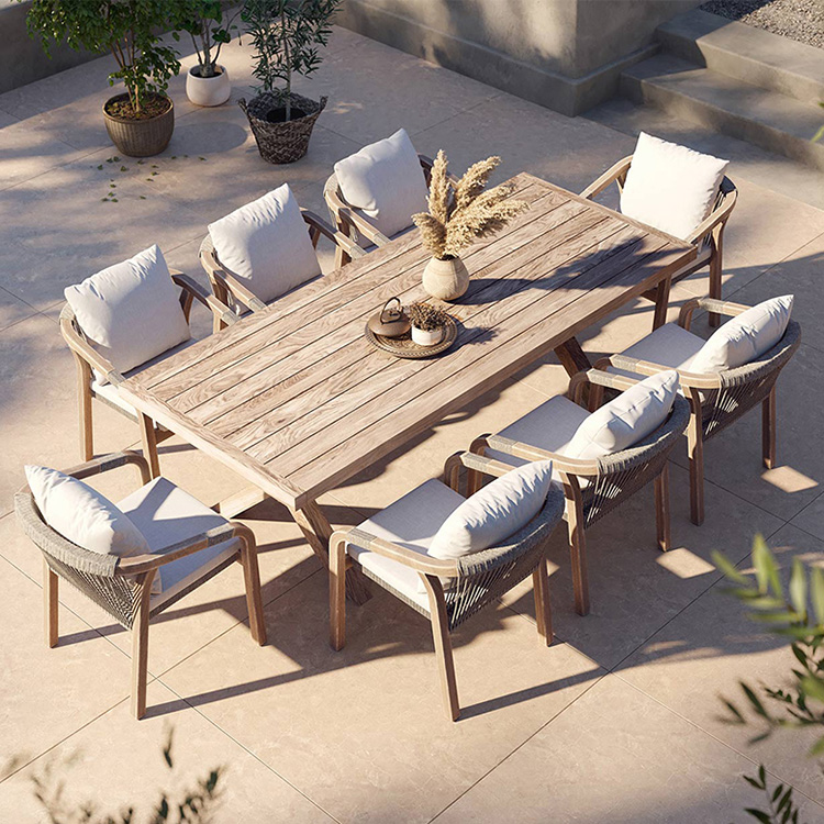 Nordic Hotel Garden Furniture Patio Dining Table Set High-end Outdoor Teak Dining Table and Chair Set