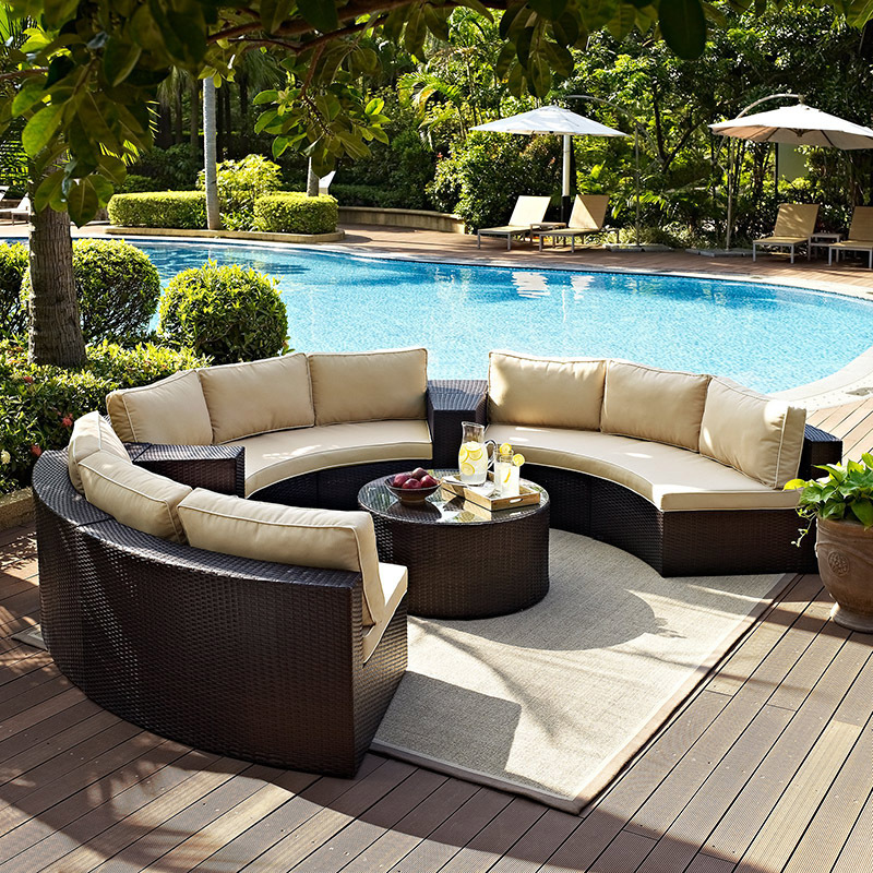 2026 Hot Sale New Modern Outdoor Sofa Rattan Circle Garden Furniture Rattan Wicker Lounger Round Patio Sofa Balcony Outdoor Set